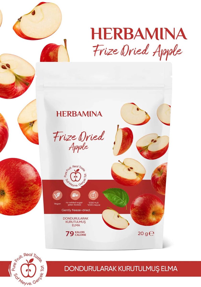 Herbamina Gevriesdroogde Appel Snack – Freeze Dried Apple – 100% Fruit – Vegan – Zonder Toegevoegde Suikers – 20 g