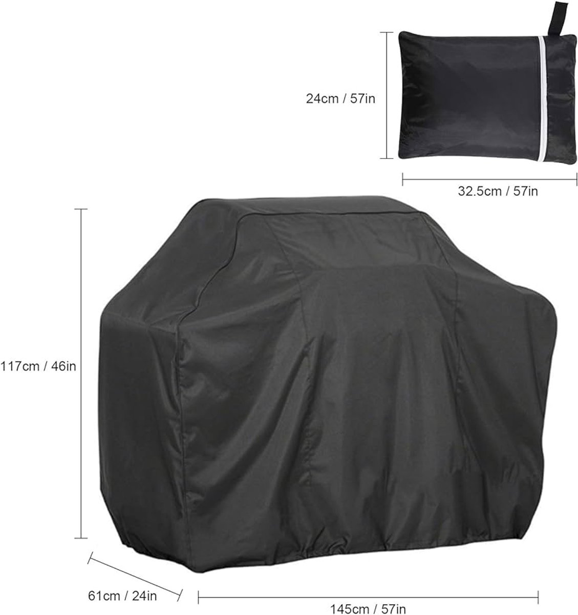 Hoes BBQ - Waterdicht - Beschermhoes barbecue - 145 x 117 x 61 cm - Universeel - BBQ afdekken - Grill cover - Outdoor - Zwart - Met trekkoord en opbergtas - Jonyx