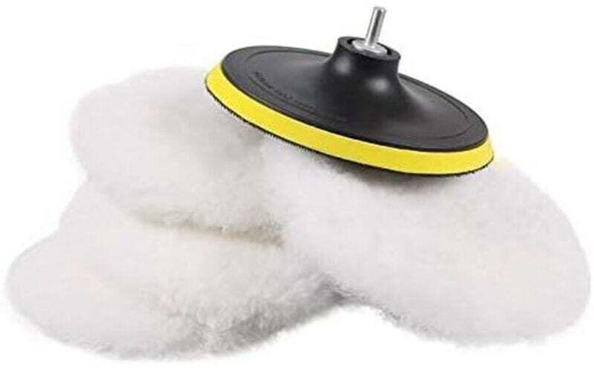 Vijf wollen polijstpads van 180 mm voor polijstmachines.