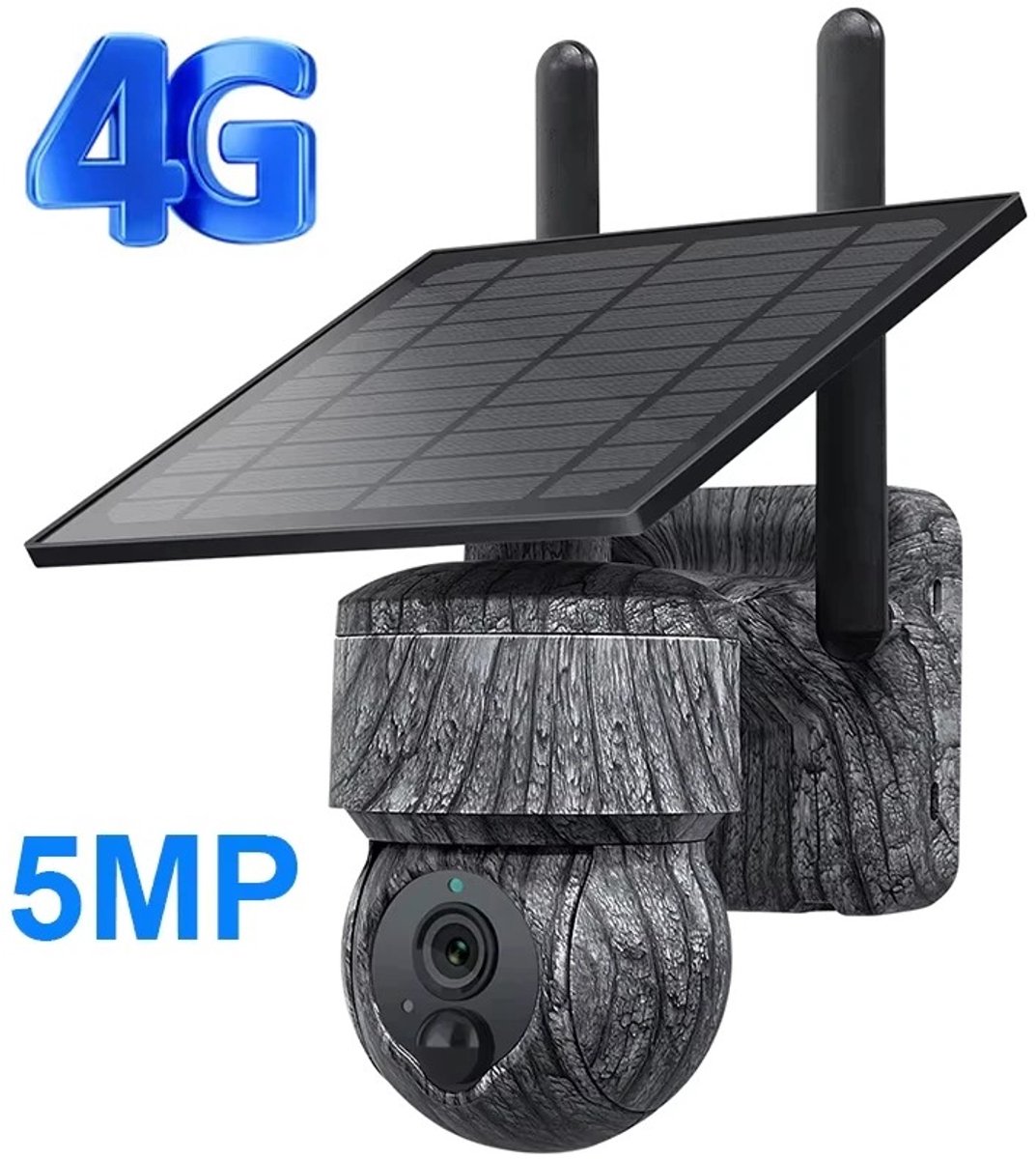 Beveiligingscamera Buiten Zonne-energie 4G SIM Draadloos - 5MP Ultra HD PTZ Rotatie 355 Graden Tilt 90 - PIR Bewegingsdetectie Buiten Bewaking Wildlife - Kleur Nachtzicht Infrarood LED - Tweeweg Audio - IP66 Waterdicht