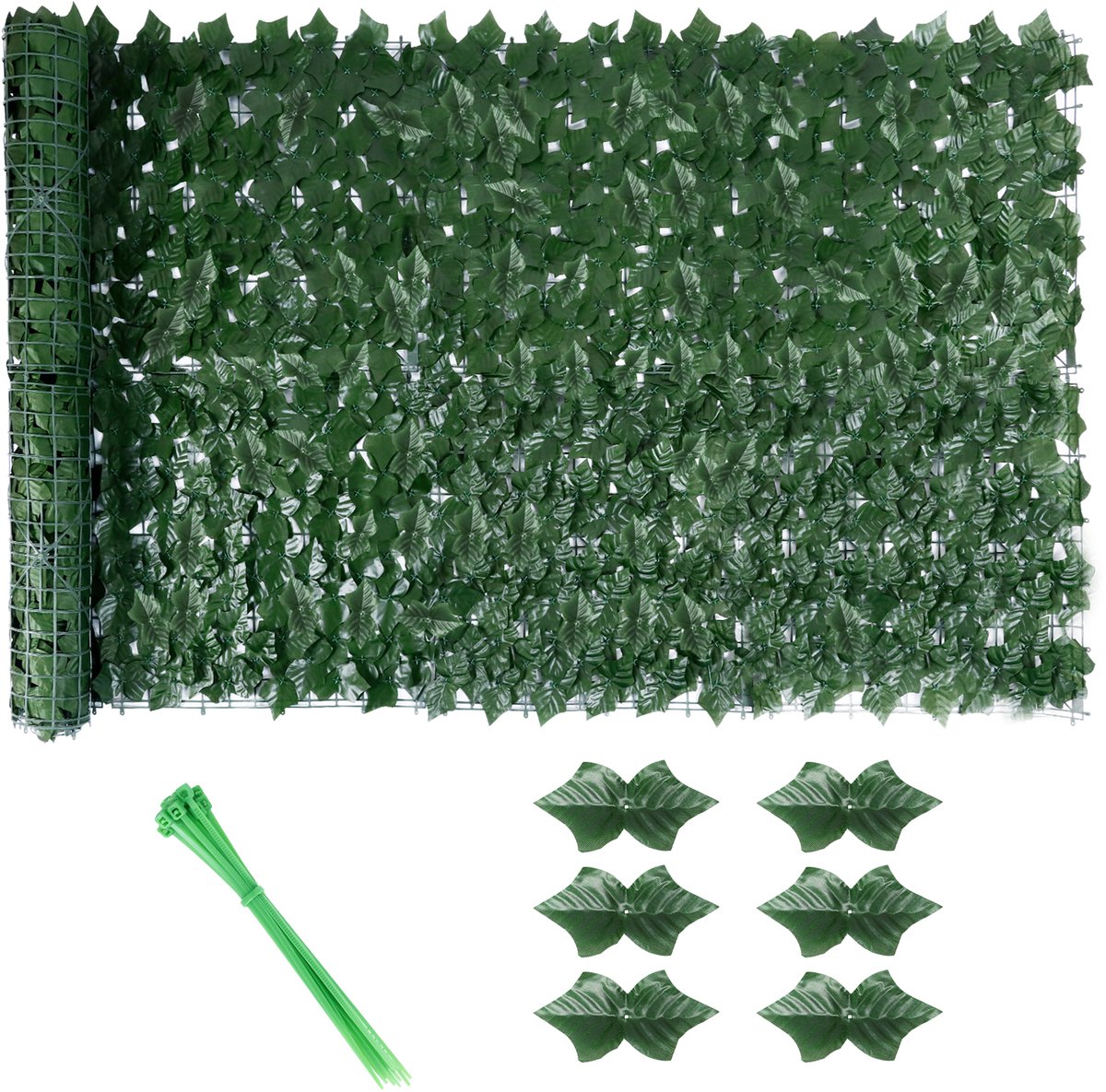 Lemlit Kunsthaag – Kunstklimop - 1 x 3 m -Tuinscherm Balkonscherm Privacyscherm met Kabelbinders - Balkonscherm voor Tuin Balkon Terras Schutting en Wanddecoratie - Namaak Plant - Groen