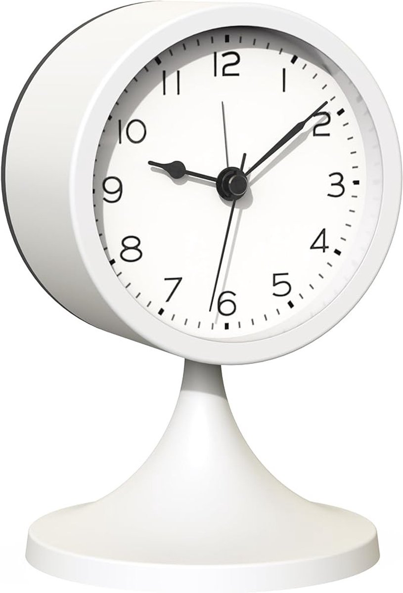 Retro tafelwekker, analoog, stil, metaal, wit