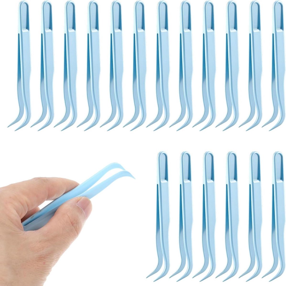 Plastic Pincetten Set - Gebogen Pincetten - Knutselen en Hobby - Lichtgewicht en Duurzaam - 18 Stuks - Blauw