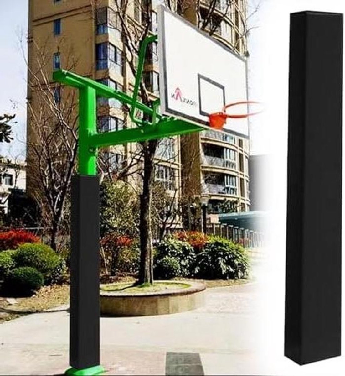 Basketbalpaal beschermhoes - Paal bescherming - Buitensport training - Dikke anti-botsing vulling - 183 cm hoogte - Zwart
