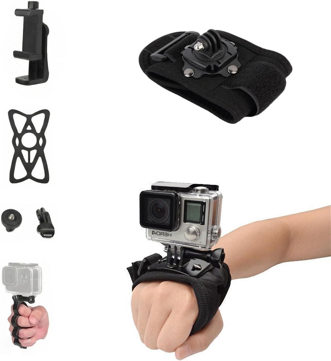 Camera Polsband - Actiecamera Armband - Sportopnames Maken - 360 Graden Draaibaar - 20 x 15 cm - Zwart