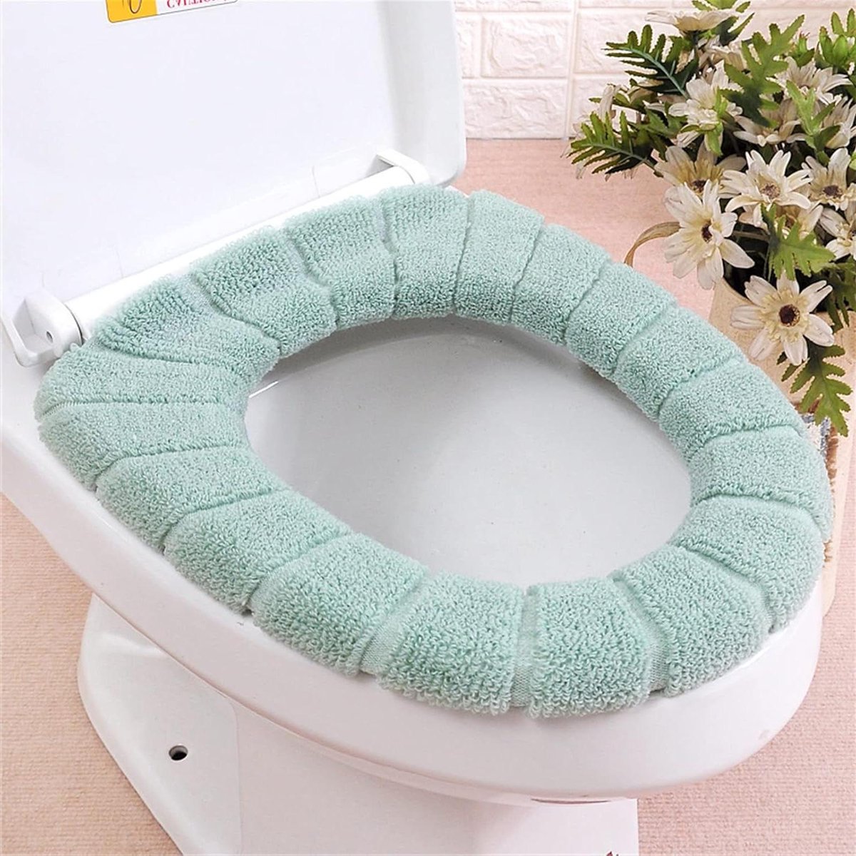 Toiletbril warmer - Pluche kussen - Wintercomfort - Machinewasbaar - 31 cm diameter - Groen