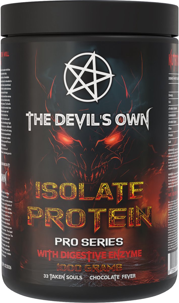The Devil’s Own Isolate Eiwit – Whey Isolate – Chocolate – 1000g – 33 doseringen – Nutriworld