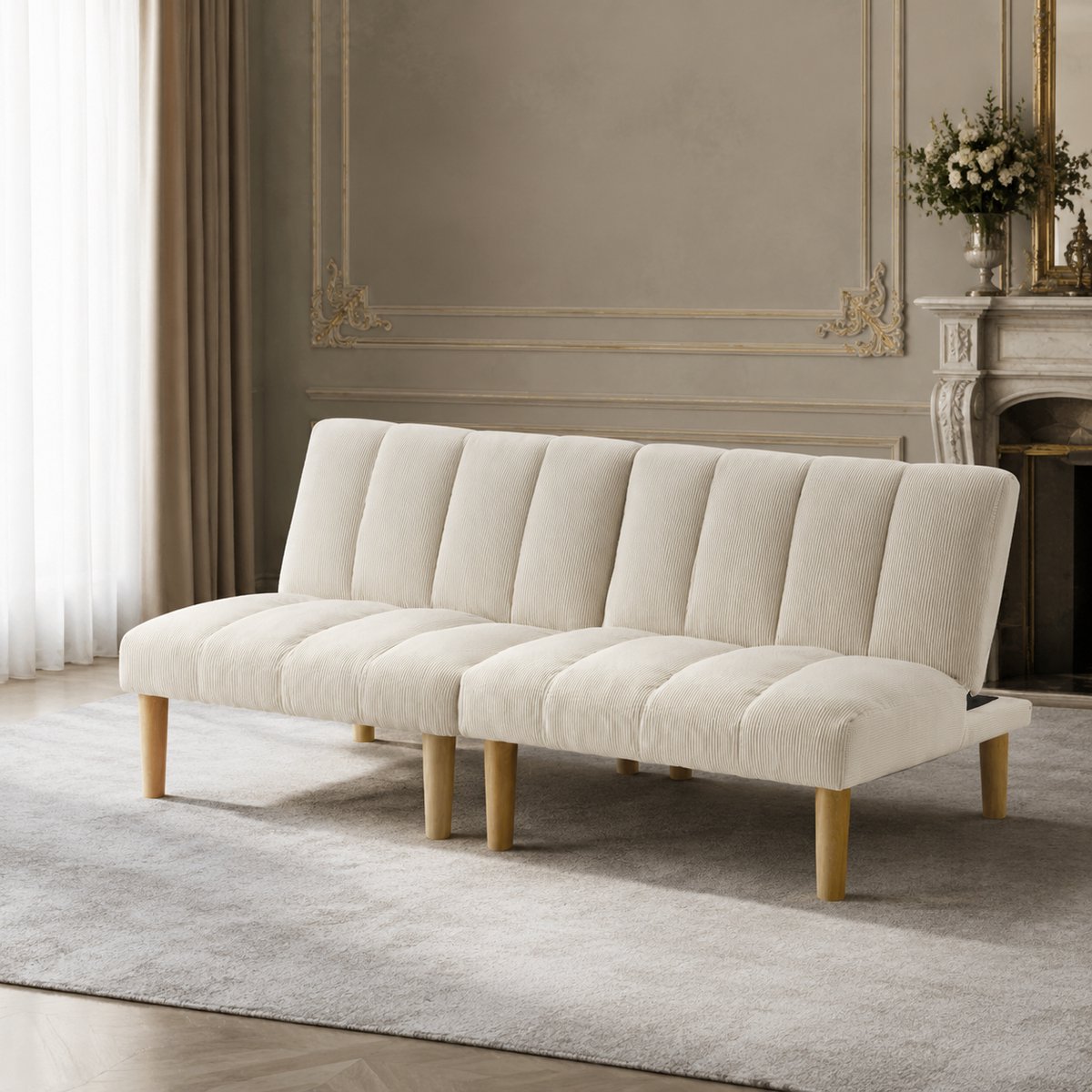 Slaapbank - 94x167 cm - Geschikt voor 2 personen - Verstelbare rugleuning - Inklapbare Slaapbank - Comfortabele 2-in-1 bank en bed - Zetelbed – Beige