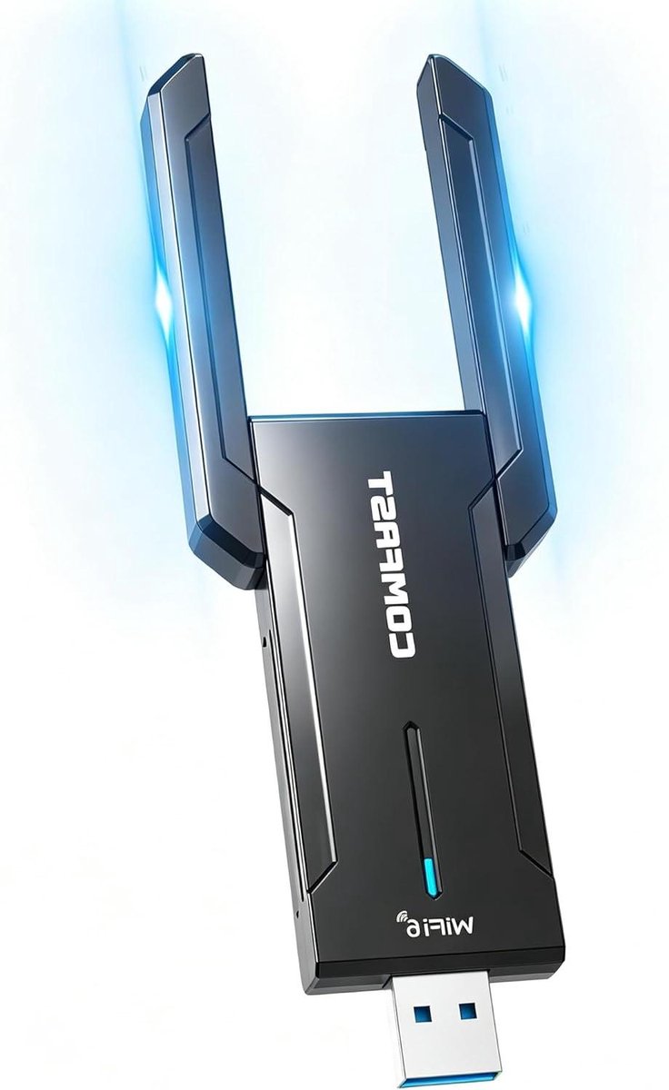 USB WiFi Adapter - Netwerkadapter WiFi 6 - Snelle Internetverbinding - Tri-band MU-MIMO OFDMA - 5400Mbps - Zwart