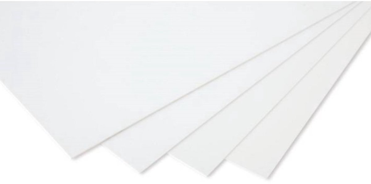 Polystyrol Plaat Wit 25x50 cm - 1.50 mm dik (2 stuks) - Licht en Veelzijdig Materiaal voor Modelbouw en Hobby