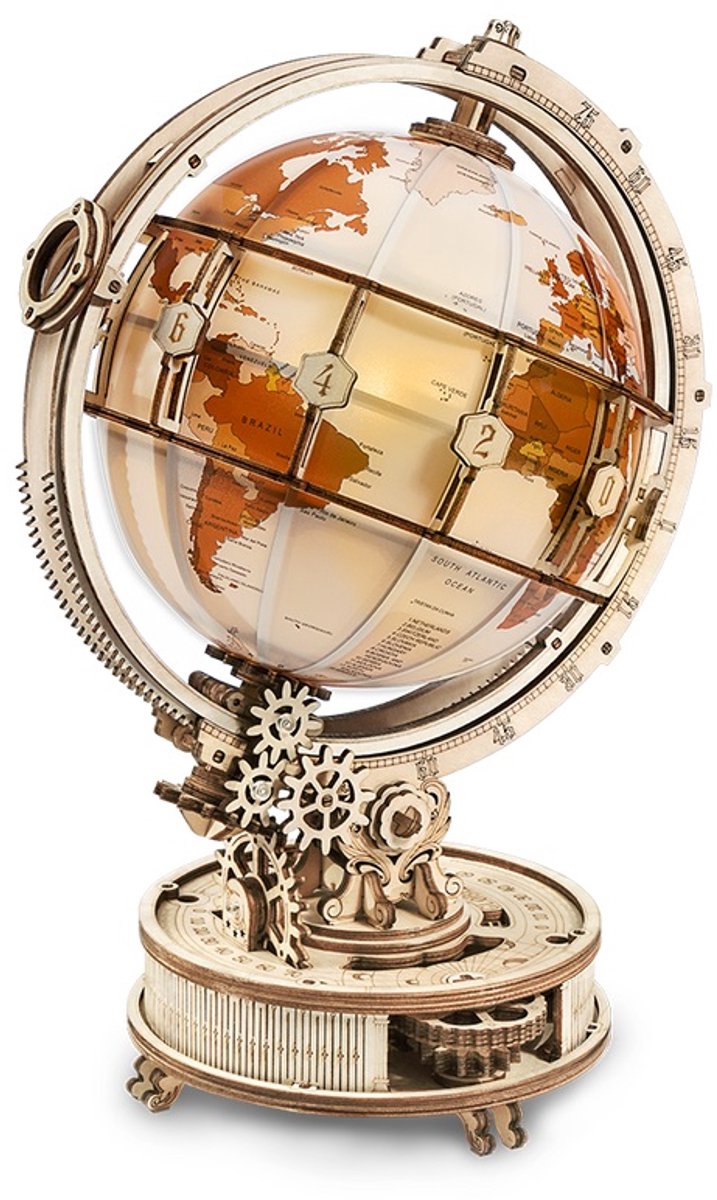 Robotime ROKR Wereldbol Globe Elektrisch Draaiend met Verlichting- USB-C- hour