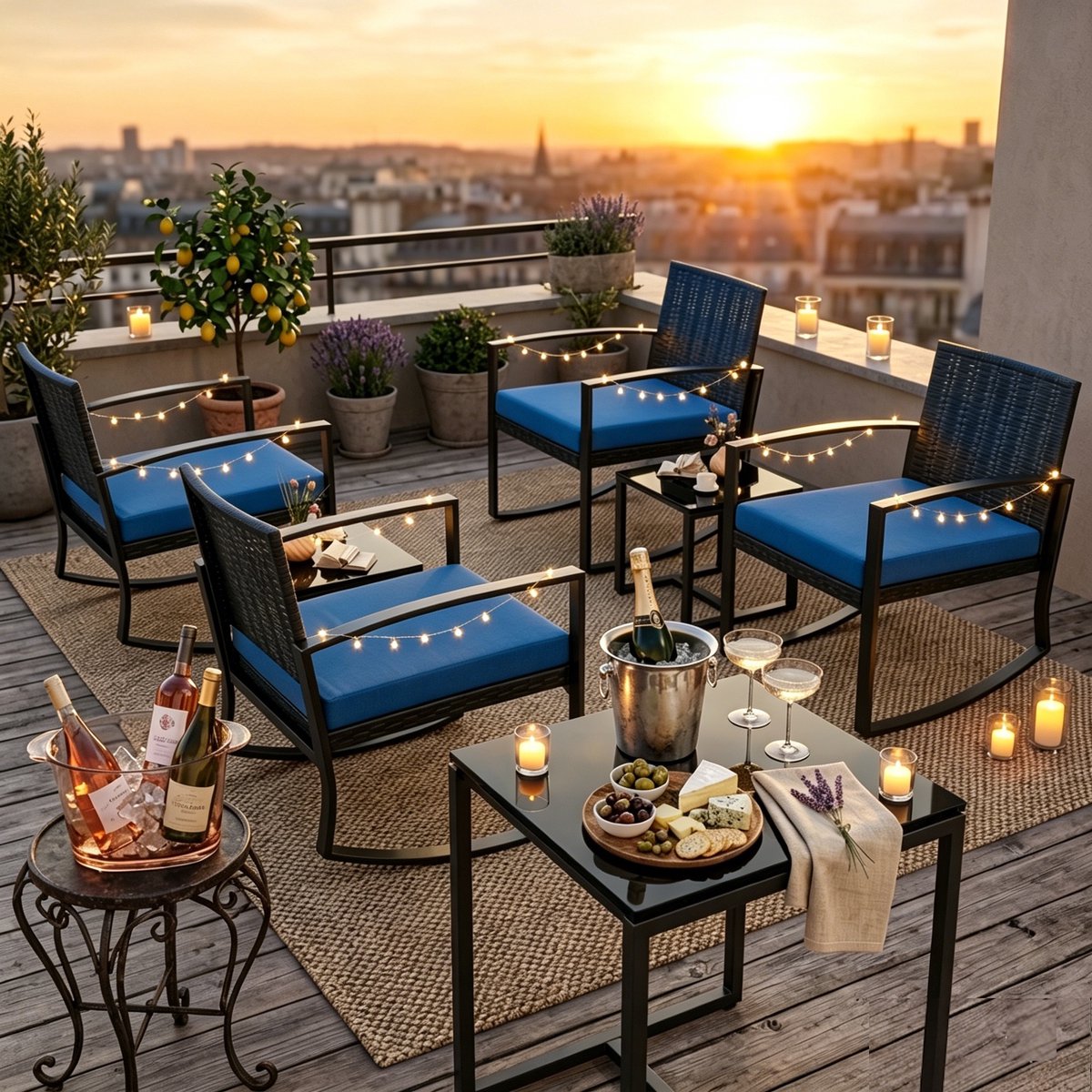 Bealife WR210 Garden Tuinset - 3 Delige Stoel Loungesets - Rieten Patio Set 2 Persoons met Salontafel - Bistroset van Rotan Patio Stoelen voor Balkon, Veranda, Tuin, Zwembadzijde -68x58x73cm -Blauw – foto 5