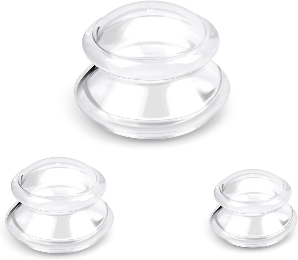 Set van 3 Transparante Siliconen Cupping Glazen - Vacuüm Cupping voor Spierpijn, Ontspanning en Cellulitis - Verschillende Maten voor Lichaam en Gezicht