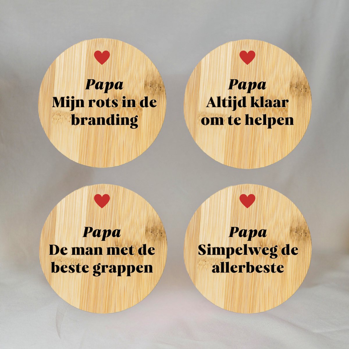 Papa Cadeau – Houten Onderzetters Set van 4 – Vaderdag Cadeautje voor Hem – Vaderdag Geschenk – Vader Cadeautjes – Papa Verjaardag Cadeau