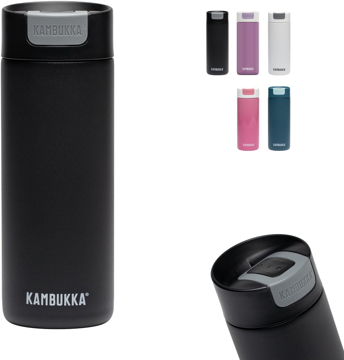 Kambukka Olympus Thermosbeker 500 ml - makkelijk reinigen - lekvrije Koffiebeker - RVS - Matte Black