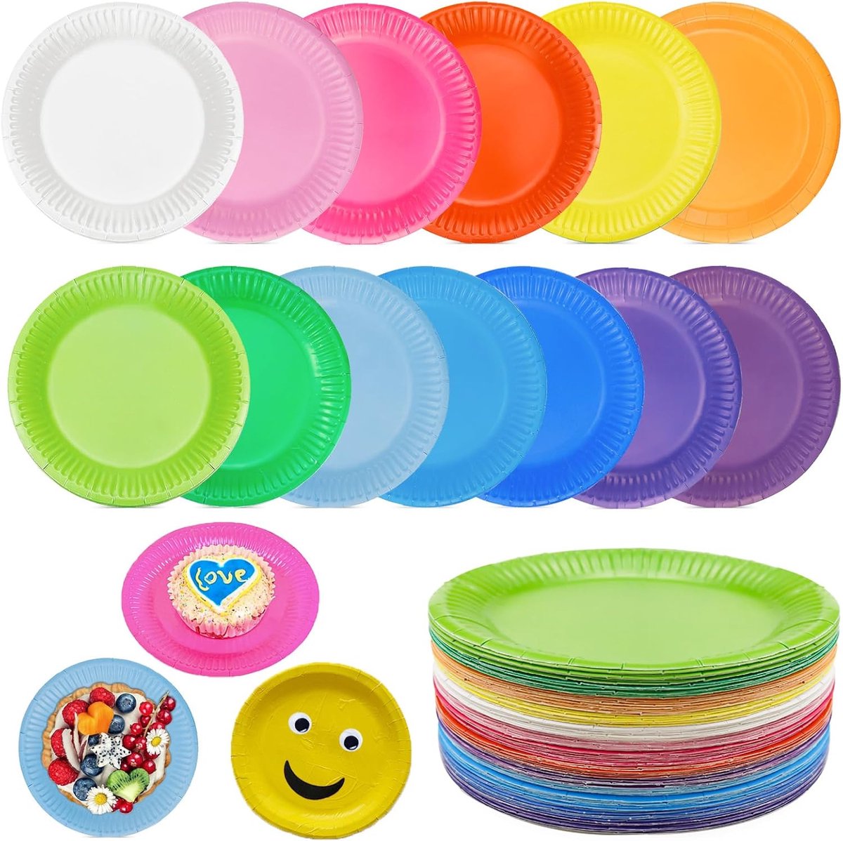 Papieren Borden - Papieren Bord - Gebaksbordjes - Bordjes - Wegwerp borden - Feest/verjaardag/BBQ borden - Dessertbordjes - Papieren Bordjes - Taartborden - Feestborden - Kleurrijke - 17,8 cm - 130 Stuks - van Imperatoris