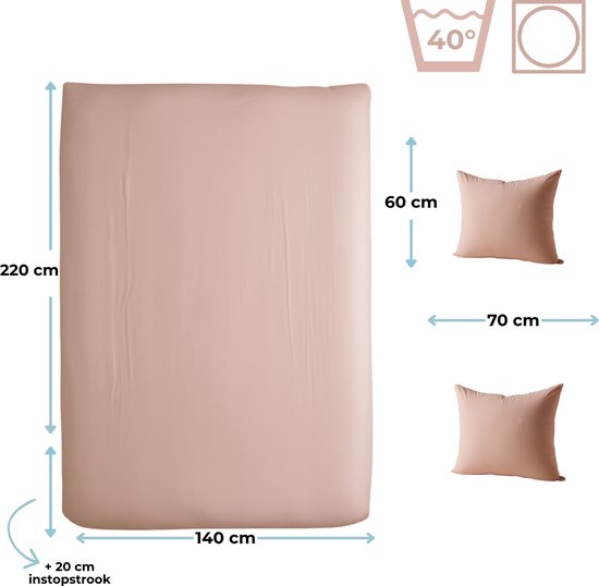 HUSH Living Dekbedovertrek percale - 100% katoen - 200TC - extra fris en koel - sterk en slijtvast - 140x220+20cm - oudroze — afbeelding 5