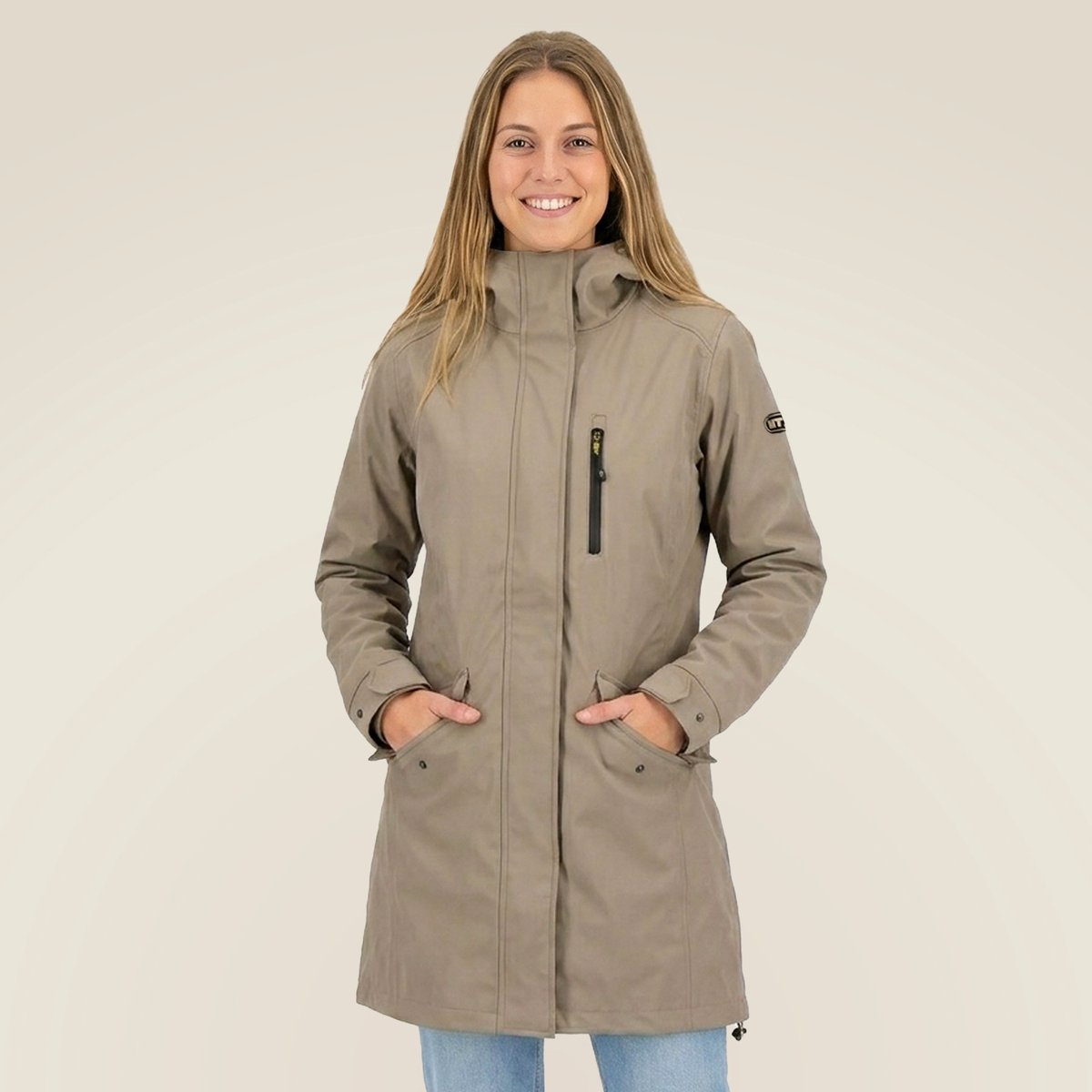 MTX Wear Sand Regenjas Dames - Waterdichte Outdoor Jas met Ritssluiting - Windstopper met Capuchon - S