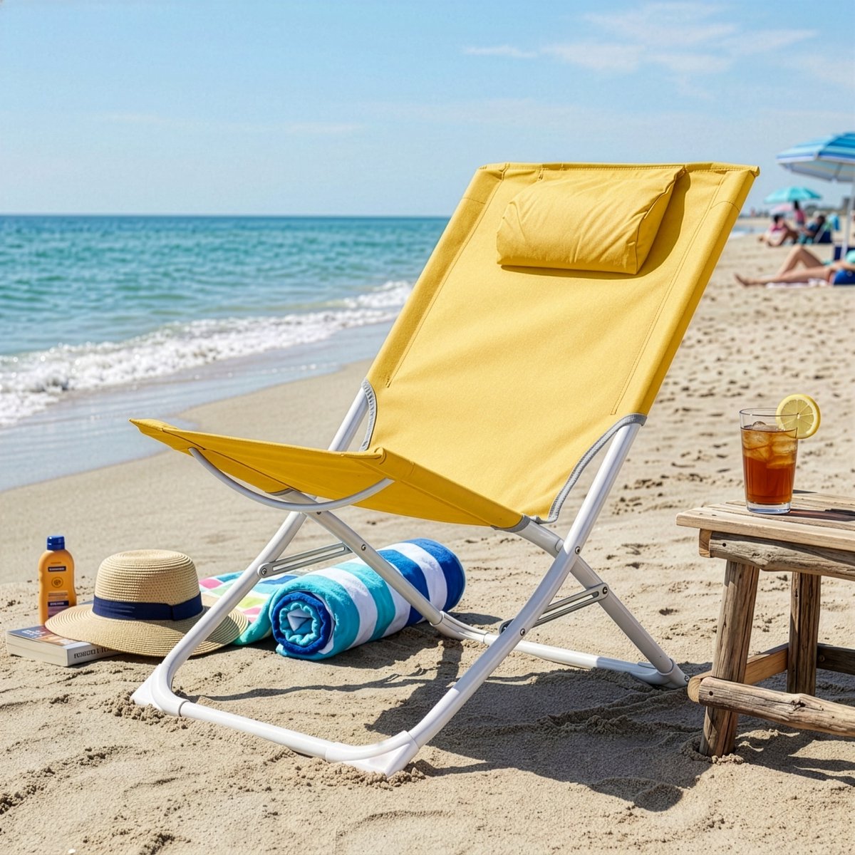 Sunnydays Havana camping/strand stoel - aluminium - inklapbaar - geel - 49 x 62 x 61 cm