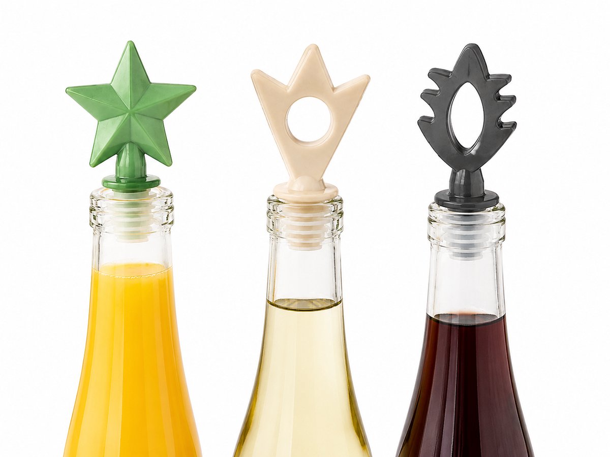 Sunplast SC-331 - NEON Mix Flesstopper Set – Herbruikbare Flesdoppen voor Drankflessen – Lekvrije Flessluiters – Groen / Latte / Antraciet