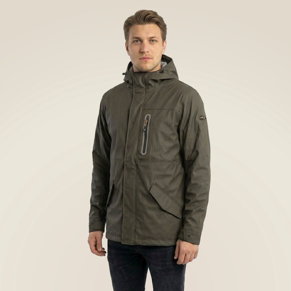MTX Wear Regenjas Heren - Outdoor Regenjack met Ritssluiting - Waterdicht en Windbestendig - met Capuchon - Dark Olive - XL