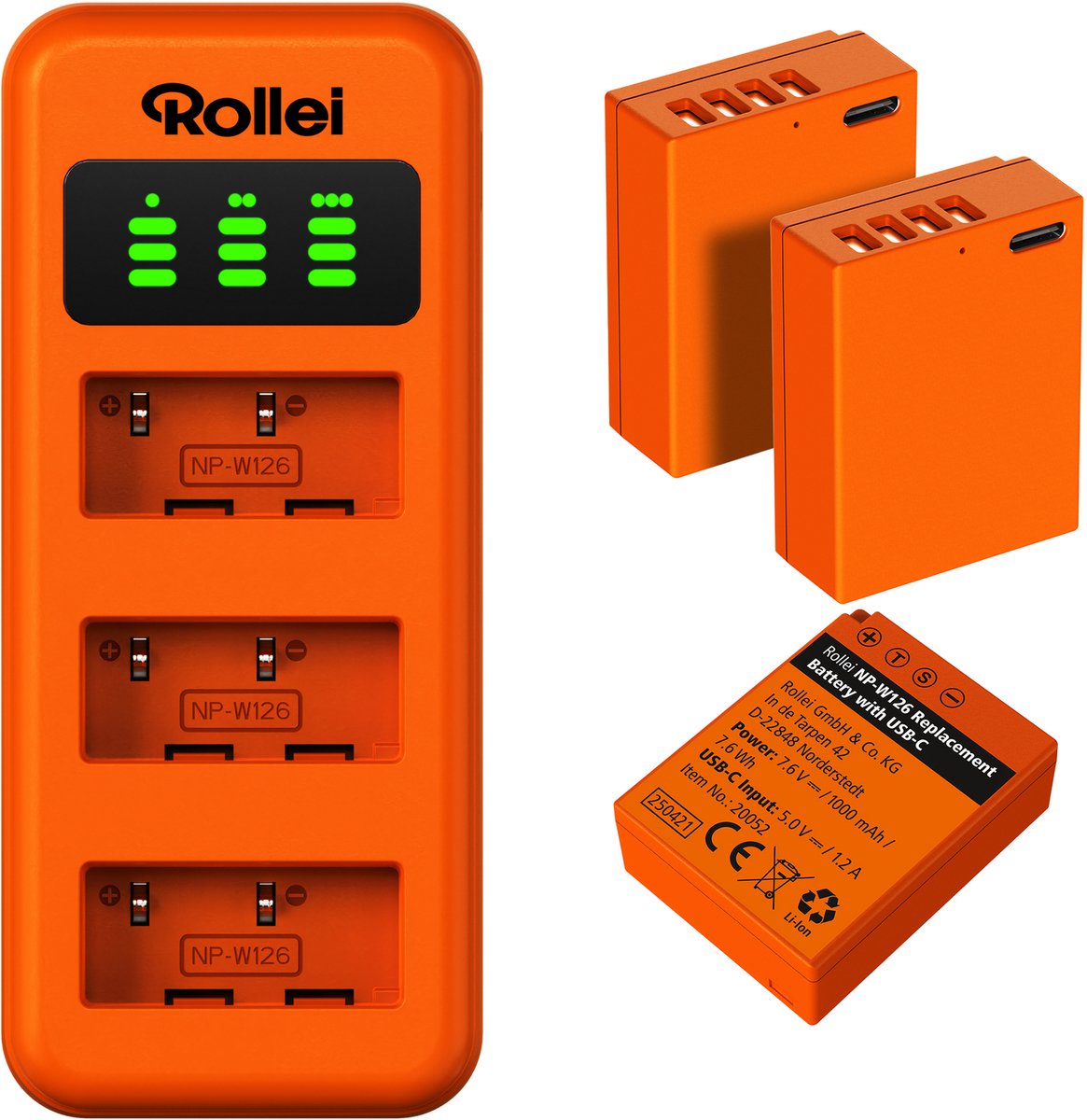 Rollei oplader voor 3 accu's + 3 NP-W126-accu's