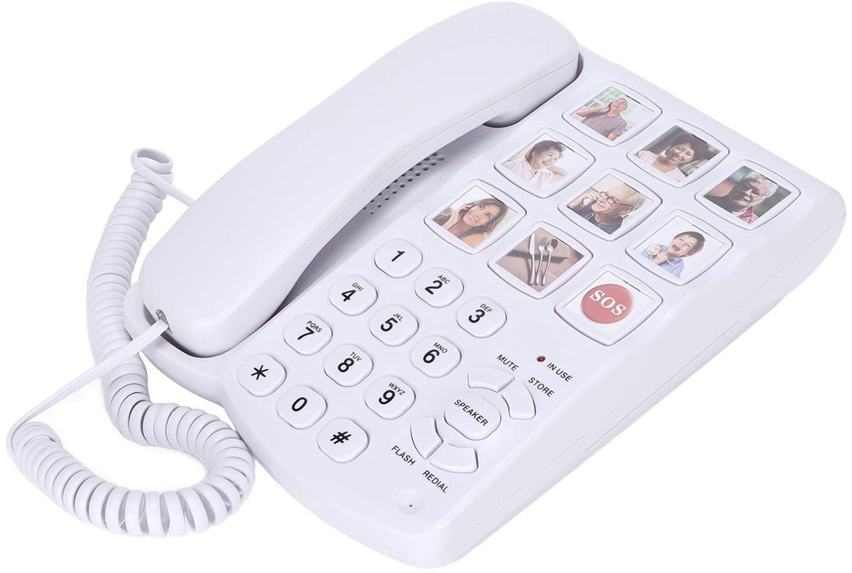 OmGoods - Dailygoody - Grote knop telefoon voor bureau - Vaste telefoon met luidspreker - Geschikt voor senioren - Versterkt fotogeheugen - Desk phone met snelk...