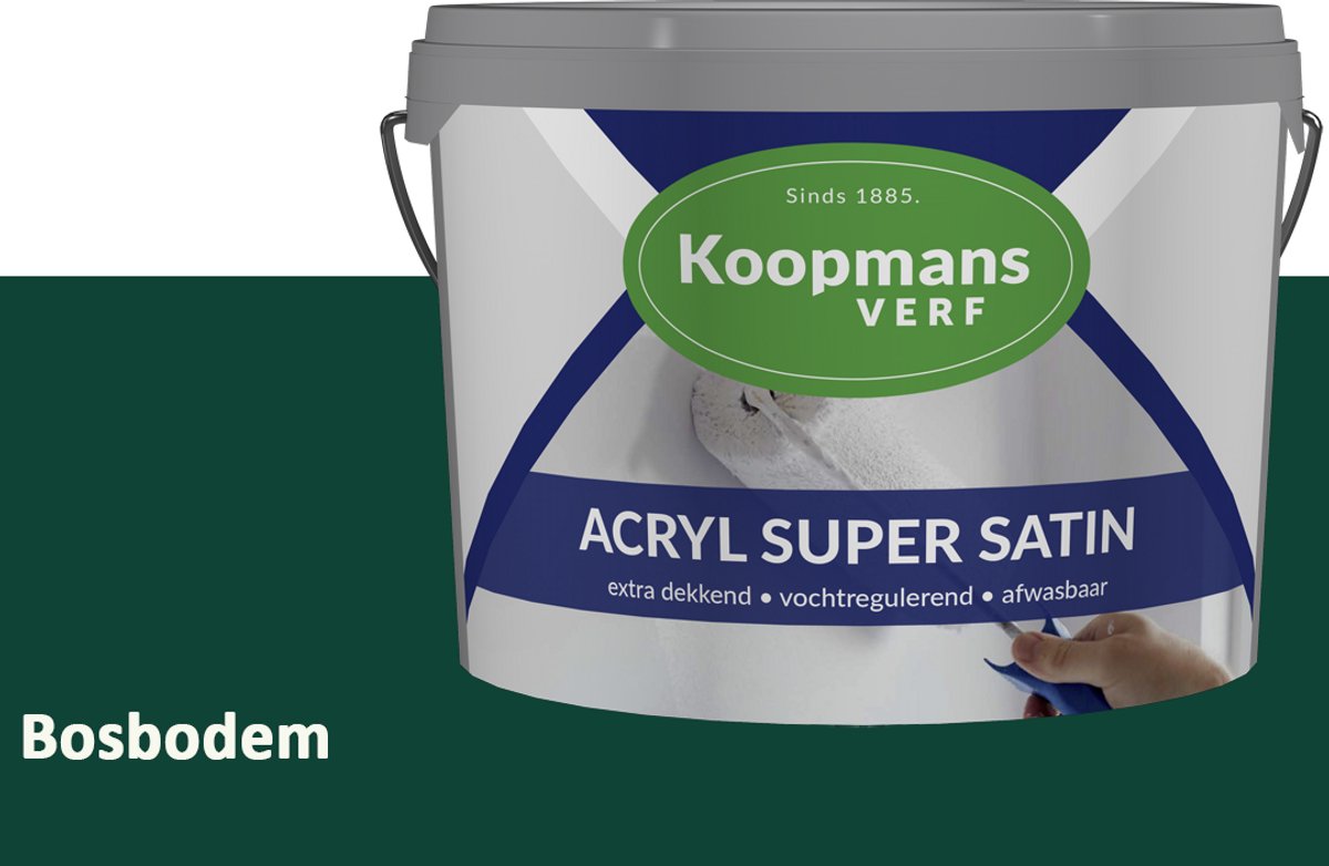 Koopmans Acryl Super Satin Zijdeglans Muurverf – Reinigbare Binnen- en Buitenverf voor Muren & Plafonds – Bosbodem – 2,5 l