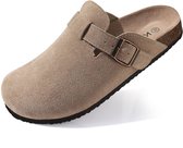 Homaxy - Sabots en daim véritable - Sandales en liège pour femmes - Chaussures de pomme de terre en cuir - Soutien de la voûte plantaire - couleur abricot - 43