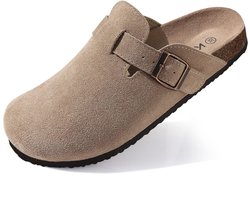 Homaxy - Sabots en daim véritable - Sandales en liège pour femmes - Chaussures de pomme de terre en cuir - Soutien de la voûte plantaire - couleur abricot - 43