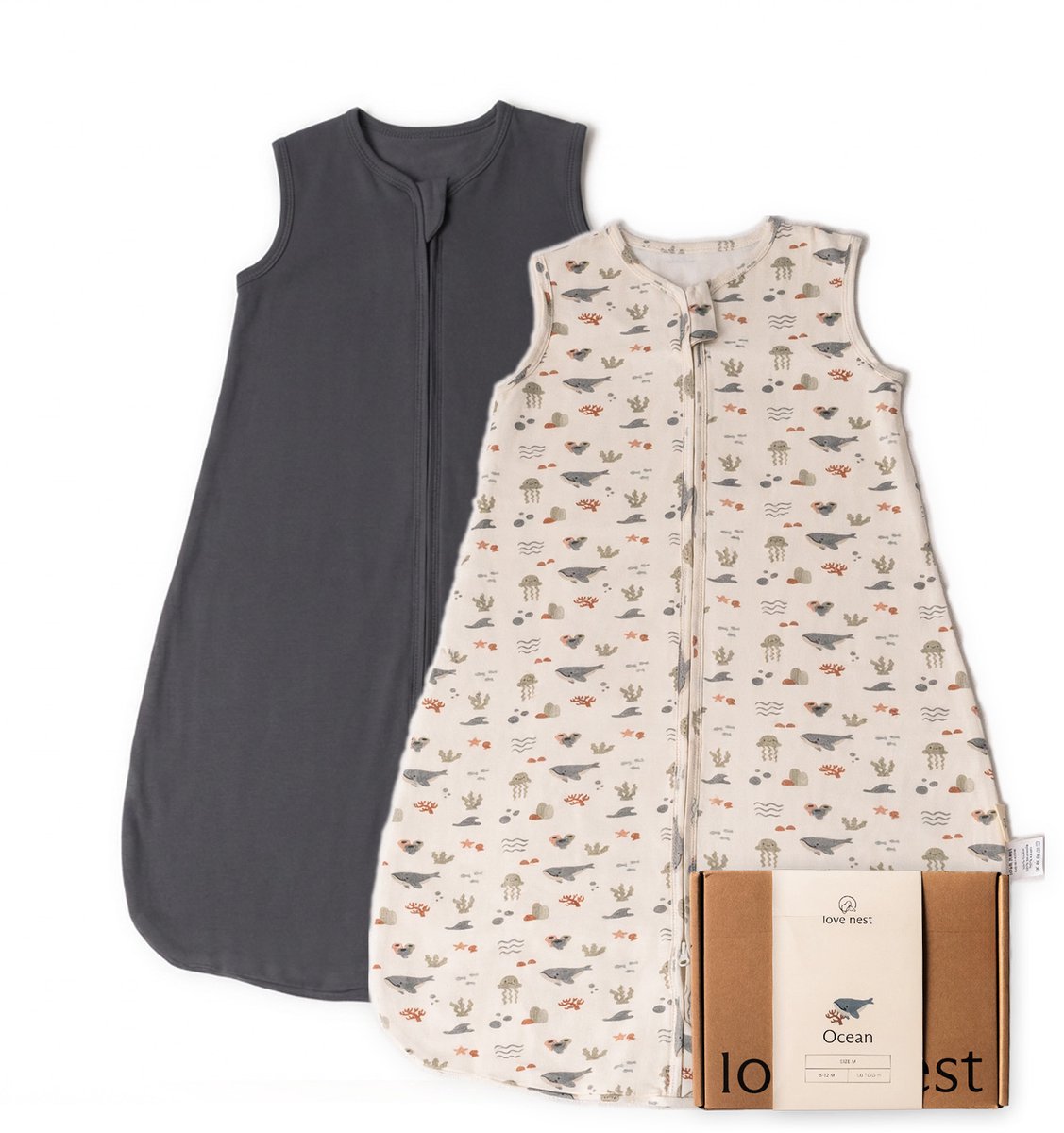 Love Nest Slaapzak Baby Zomer - 1.0 TOG - 67cm - Set van 2 - Baby Slaapzak Ocean - te combineren voor 4 seizoenen of winter