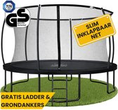 Zero Gravity trampoline Ø 427 cm – kindertrampoline met slim opvouwbaar veiligheidsnet – incl. ladder en grondankers – max. 150 kg - ronde tuintrampoline - Ultima 4 Black Edition