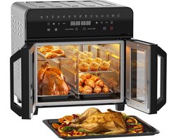 AIMASON AFTO-2301DT XXL Airfryer - 23L grote capaciteit Heteluchtfriteuse met afneembaar tussenstuk en dubbele franse deuren - 2200W krachtige dubbele kookzone - 15 voorgeinstelde kookprogramma’s - 12 handige accessoires