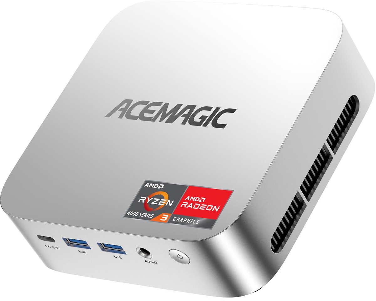ACEMAGIC K1 Mini PC - AMD Ryzen R2544 - Windows 11 Pro Mini PC (tot 3,70 GHz) - 8GB DDR4 256GB M.2 SSD - RJ45 - WiFi 5 - BT4.2 - Zilver