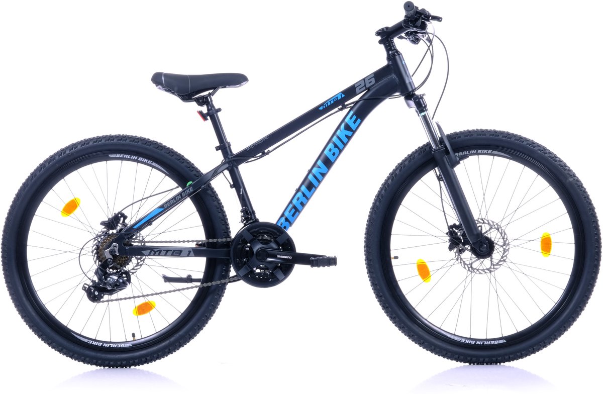 Berlin Bike MTB - Mountainbike 26 inch - 21 versnellingen Shimano - Framemaat: 38 cm - Zwart/Blauw
