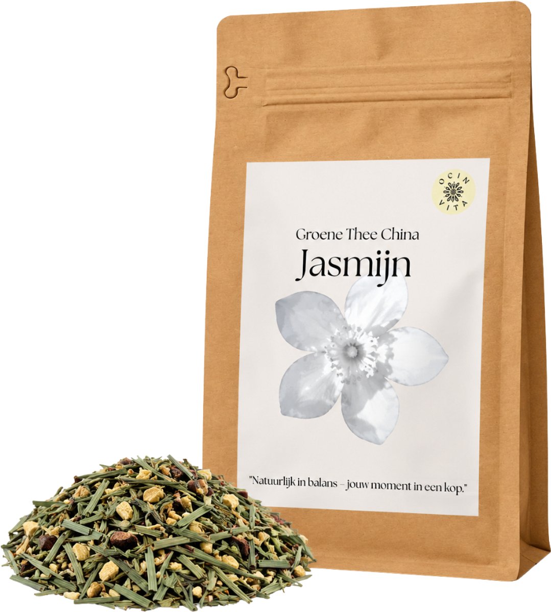 Groene Thee China Jasmijn OP 100g – Chinese Jasmijnthee – Zachte Bloemige Groene Thee – Premium Losse Thee – Ocin Vita