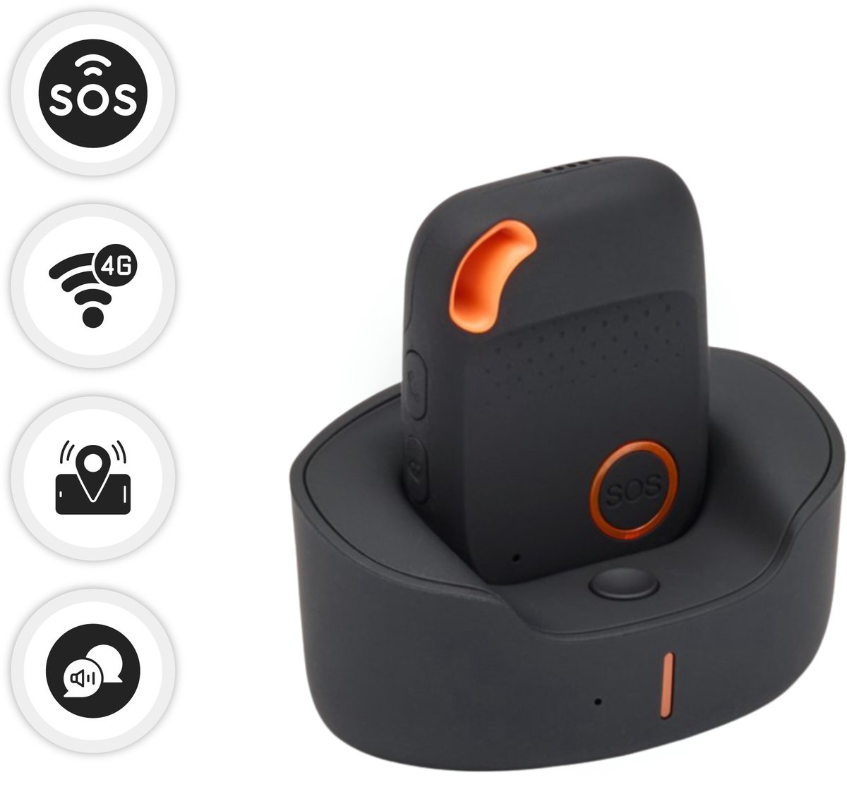mijnSOS® Alarmknop voor Ouderen - Persoonlijk Alarm Senioren - SOS Noodknop - GPS Tracker 4G - Personenalarmering met Valdetectie - Paniekknop Zonder Abonnement - Sleutelhanger - Zwart