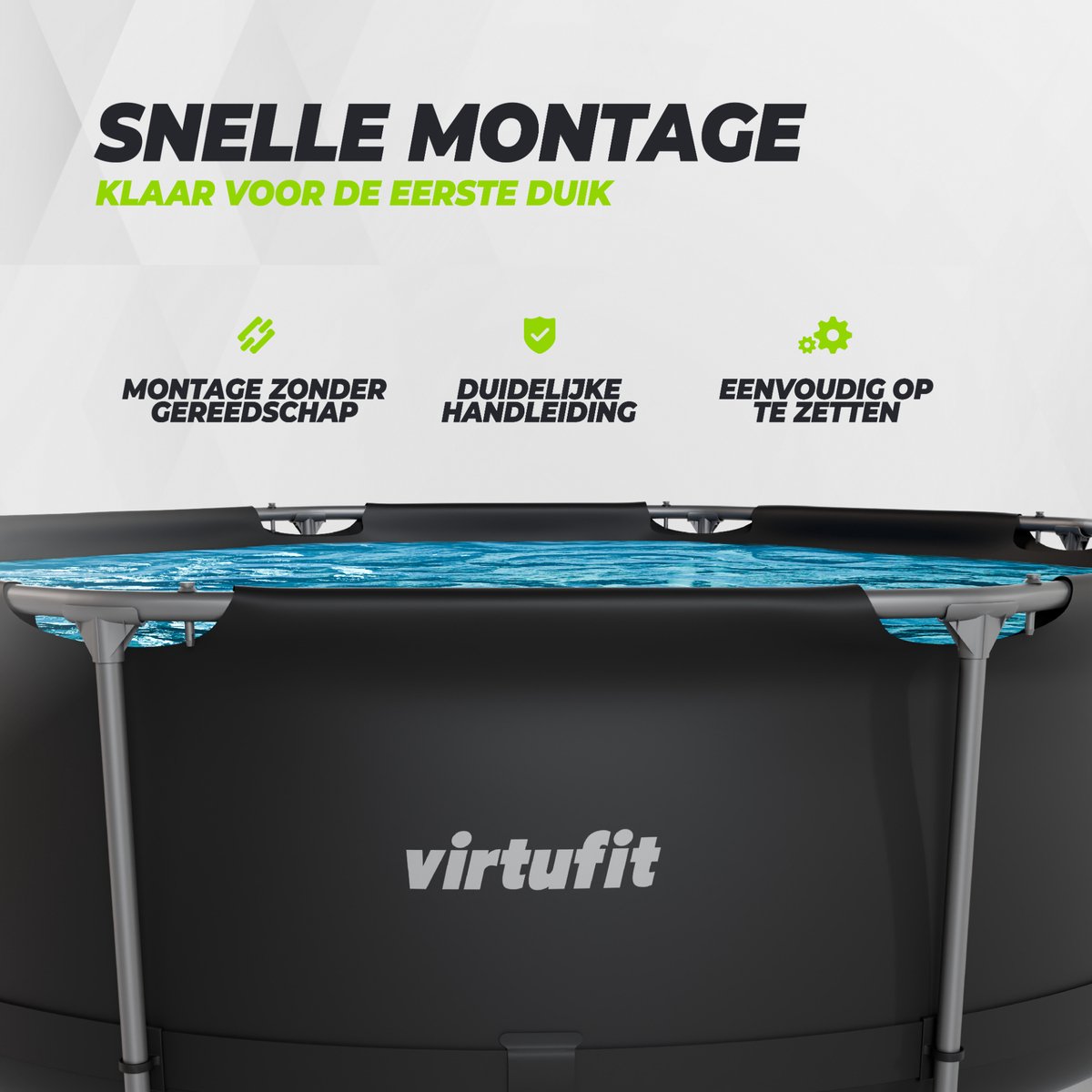 VirtuFit Rond Zwembad Ø244 x 76 cm - Opzetzwembad - Duurzaam & Veilig Stalen Frame - Antraciet — afbeelding 2
