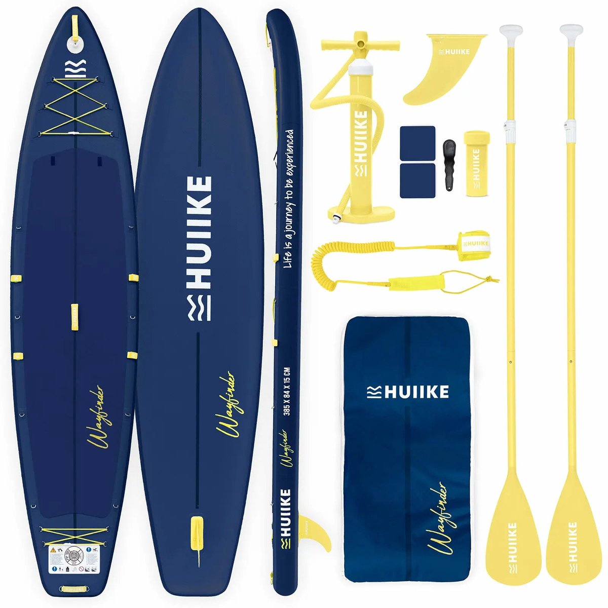 HUIIKE SUP Board Touring - Opblaasbaar Paddle Board 2 Personen met Accessoires, Peddel, Vinnen, Pomp - Stand Up Paddle Hoge Stabiliteit - 385 x 84 x 15 cm - Max. 170 kg
