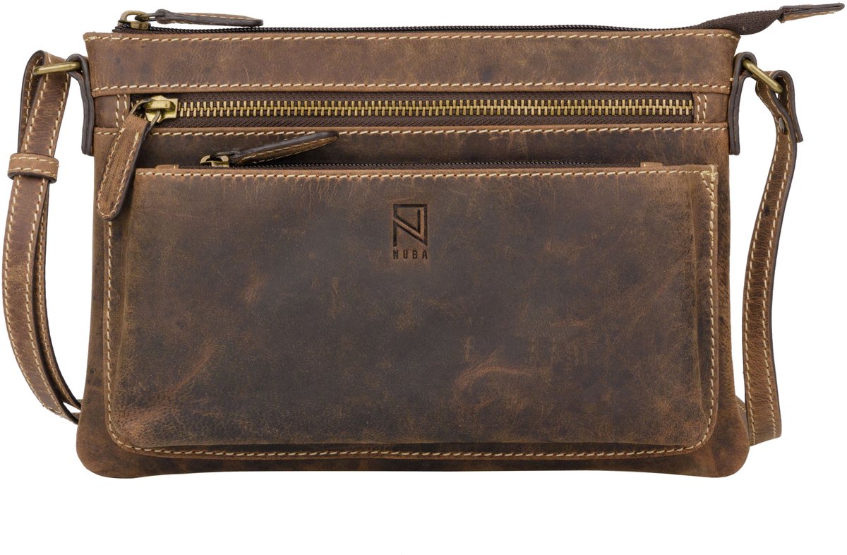 NUBA Schoudertas Leren tas Hunter - crossbodytas 100% Leer - Nature 3340 - Buffelleer tas middelmaat - Bruin Cognac