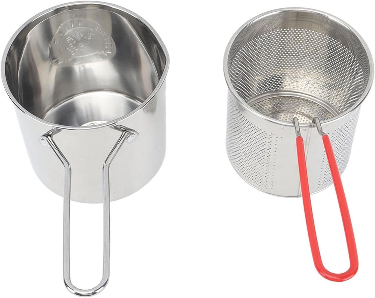 Frituurpan Set - Koekenpan Zeefmand - Thuis Frituren - Compact Ontwerp - 3 Delig - Zilver