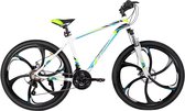 Mountainbike 66 cm – Voor heren en dames voor recreatief en sportief gebruik op terrein – Met 21 versnellingen en dubbele mechanische schijfremmen – Wit aluminium frame met spatbord