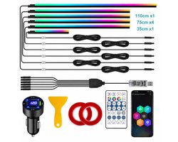 RGB Ambient Verlichting Auto – 6 LED Strips – USB Auto Interieur Verlichting – App & Afstandsbediening