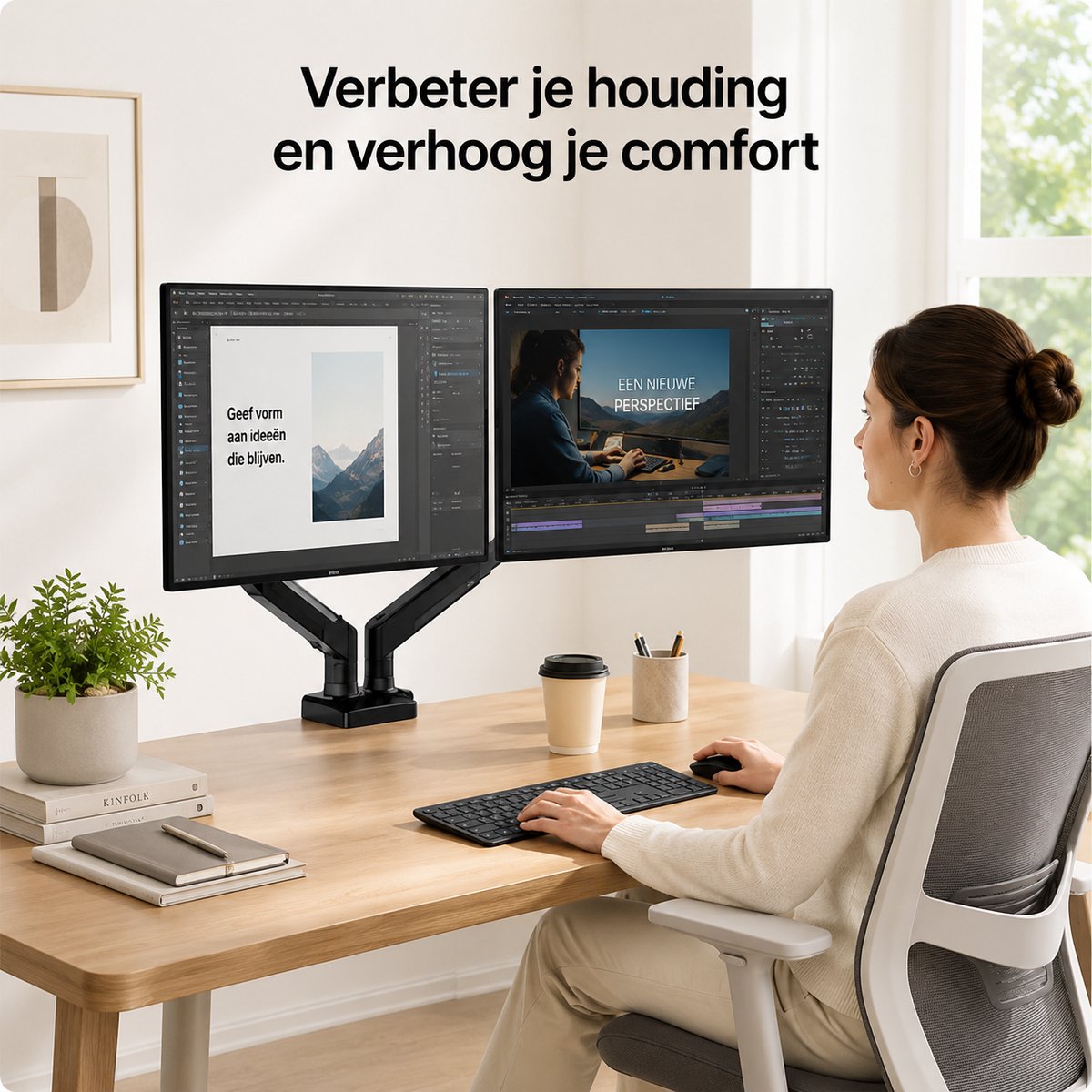 Sounix Dubbele Monitor arm - Monitor Beugel voor 13-32 Inch thumbnail 2
