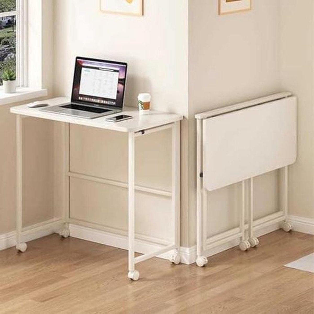 Vouwbureau - Opvouwbare tafel - Kleine ruimtes - Geen montage - 80 cm - Beige
