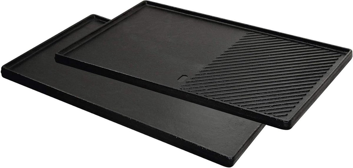 Gietijzeren Plaat - Omkeerplaat Grill - Kleine Gerechten Grillen - Dubbelzijdig Bruikbaar - 43 x 31.4 cm - Zwart