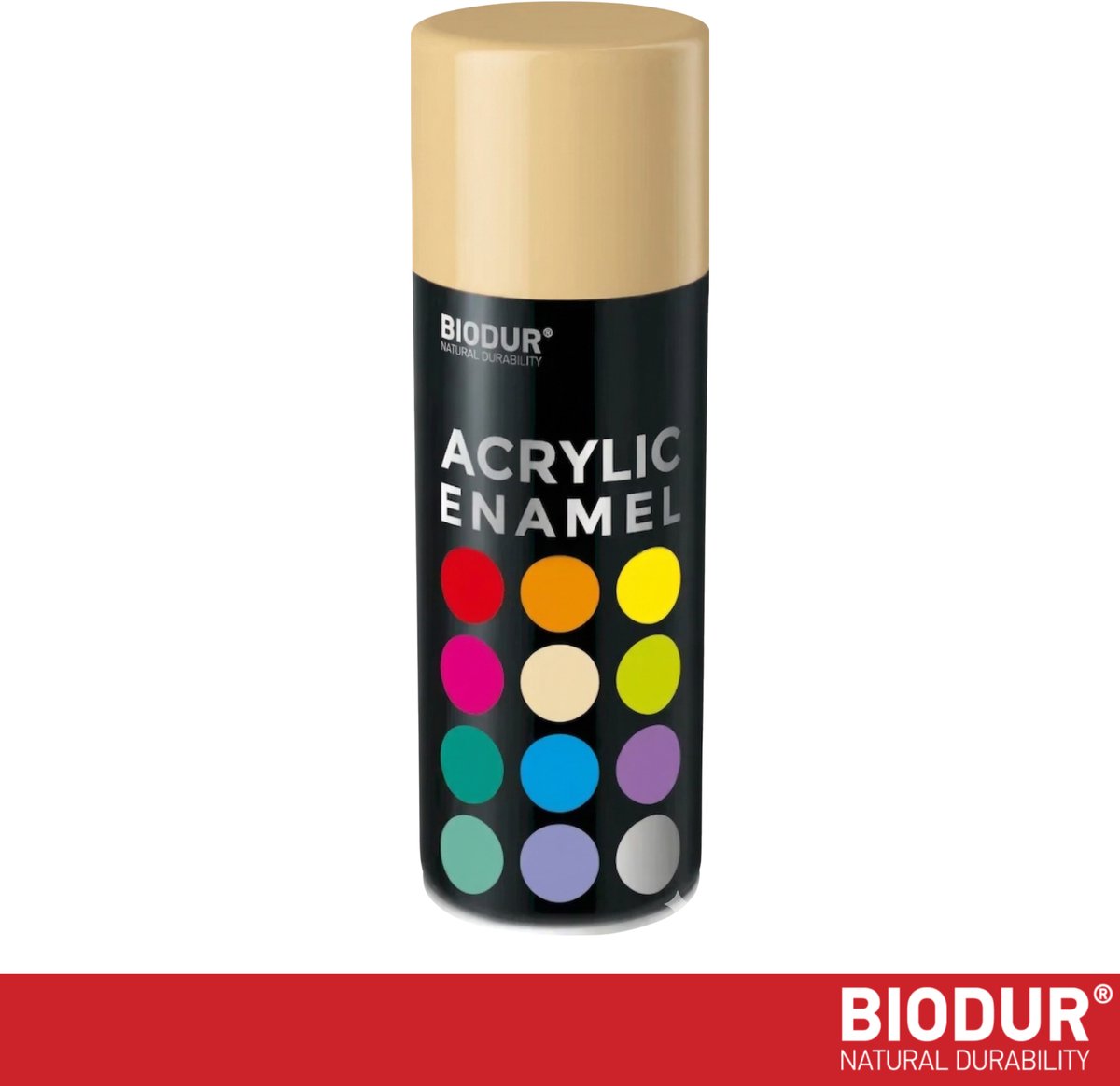 BIODUR Acrylverf - Beige RAL 1001 – 400 ML – Spuitbus Hoogglans Lak – UV en Weerbestendig - Sneldrogende Spuitverf - Voor Binnen en Buiten
