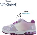 Lichtpaarse sneakers met opvallende glitter accenten en een lichtgevende zool. Ze sluiten met klittenband.