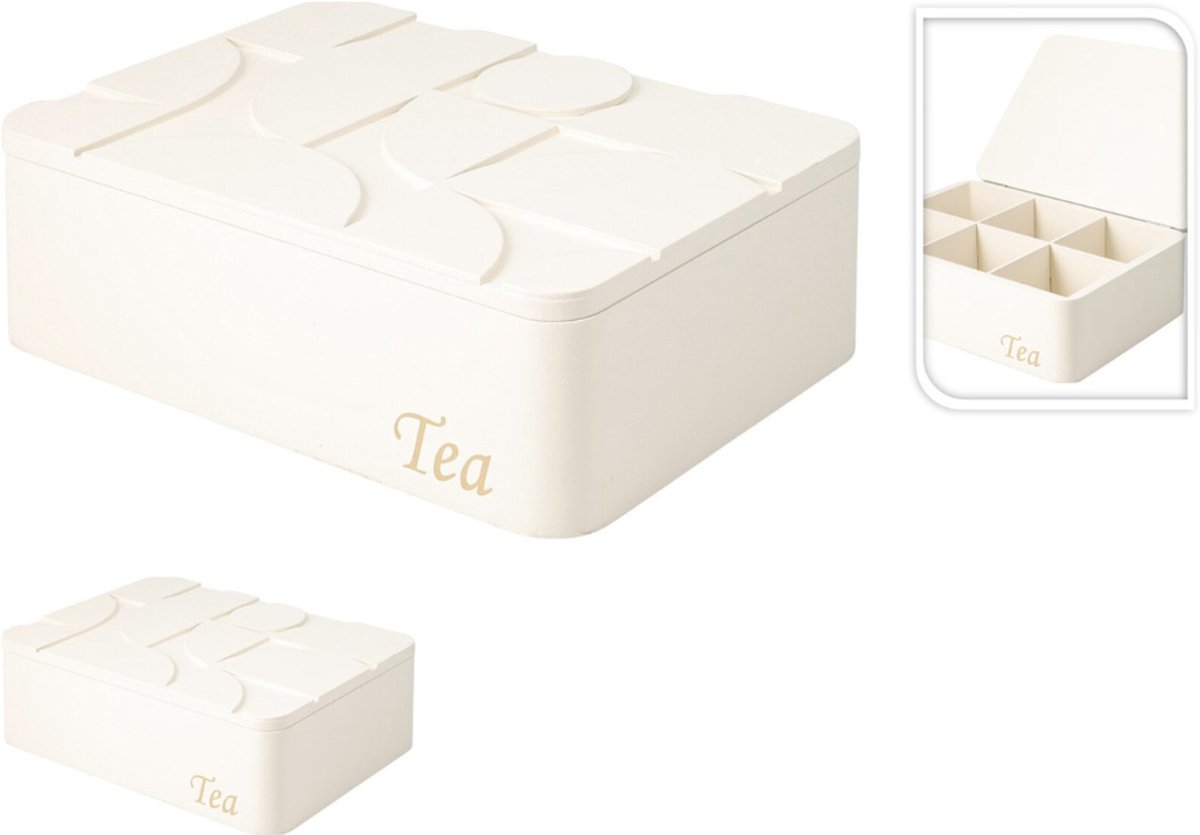 Home & Styling Theedoos - 6 vakken - MDF - 24x17cm - Wit