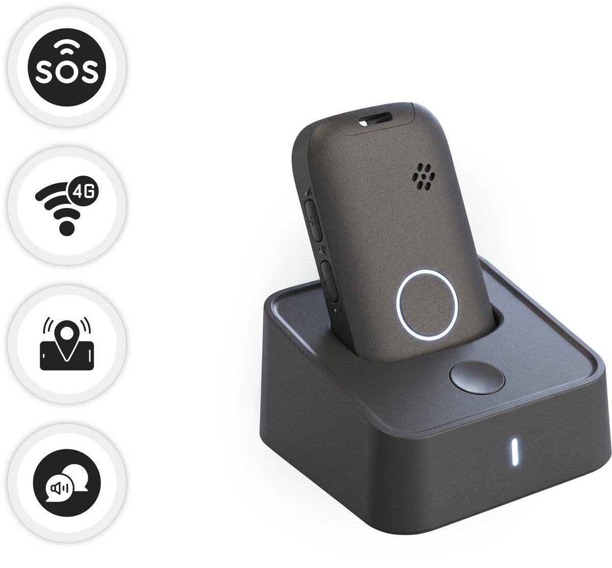 MijnSOS® SOS Noodknop Plus - Alarmknop voor Ouderen - GPS Tracker 4G - Senioren Alarmknop - SOS knop senioren - Valdetectie - Personenalarmering Dementie - Spreek- en Luisterverbinding - Waterdicht IP67- Basis - Zwart